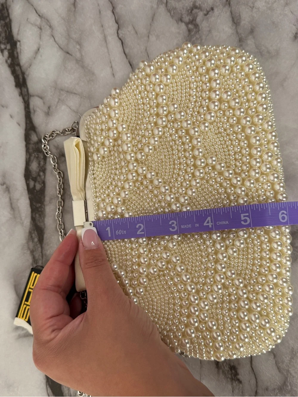 Pearl-Embellished Ivory Evening Clutch